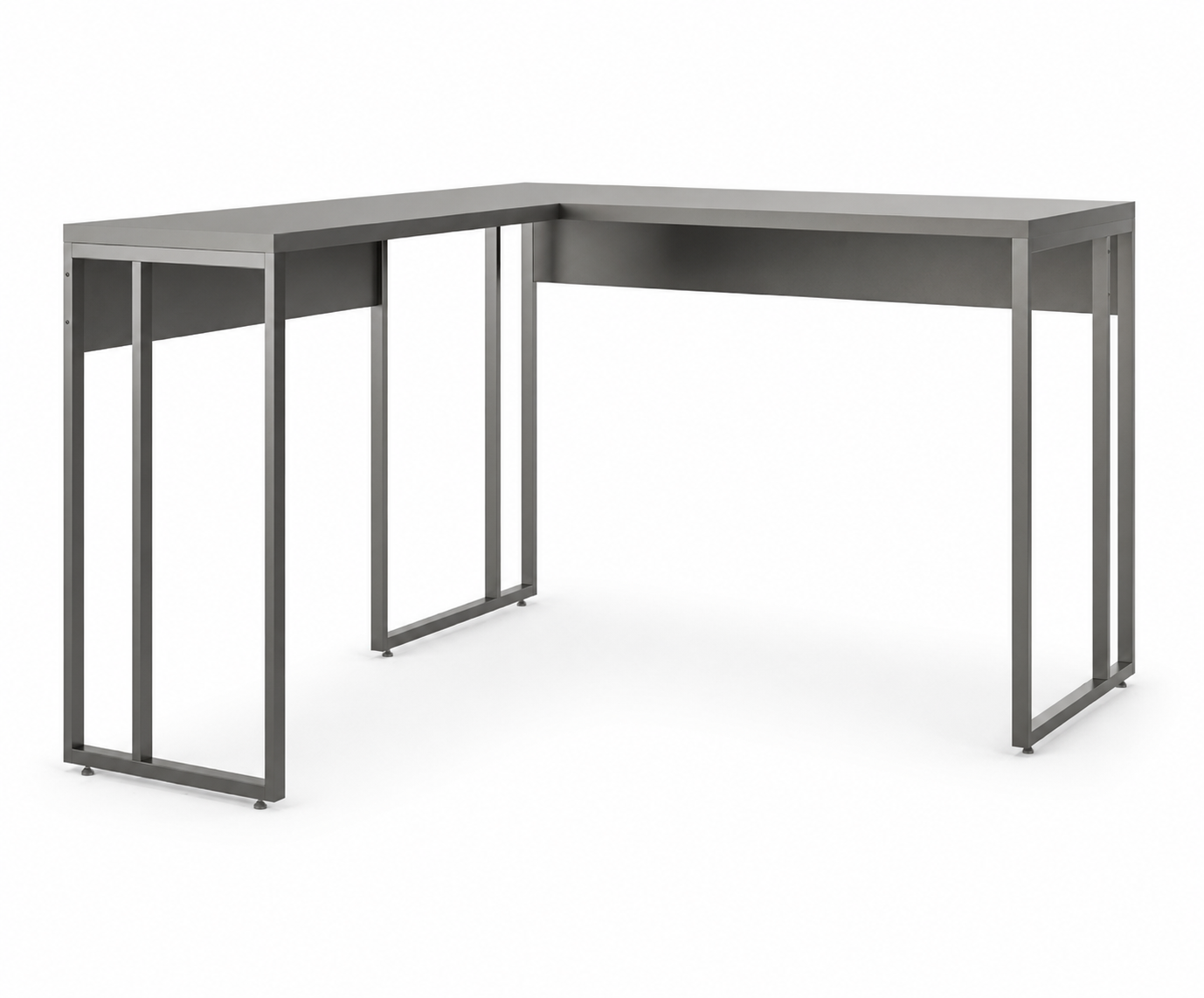 Iron Mesa en L con travesaño en el pie 1500x1500x740 – Blanco / Gris Cristal