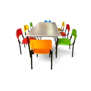 Mesa de Comedor Escolar con 8 Sillas – Resistencia y Color para Cada Día