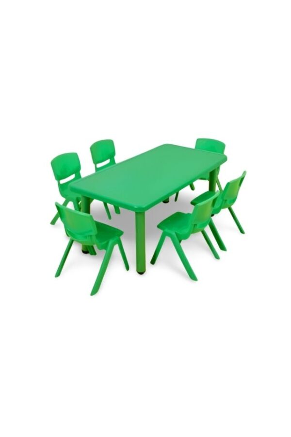 Mesa con Seis Sillas de Polipropileno – Resistencia y Color para el Aula Infantil