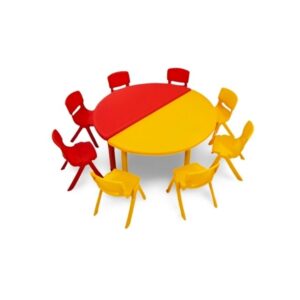 Mesa con Siete Sillas de Polipropileno – Diseño Colorido y Funcional para el Aula Infantil