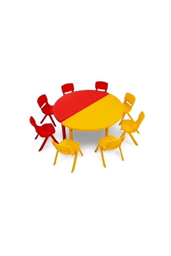 Mesa con Siete Sillas de Polipropileno – Diseño Colorido y Funcional para el Aula Infantil
